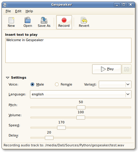 Main window for Gespeaker 0.5