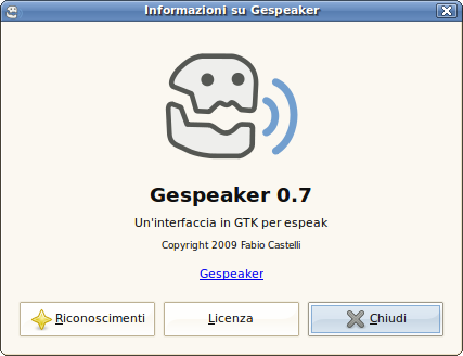 Finestra delle informazioni di Gespeaker 0.7