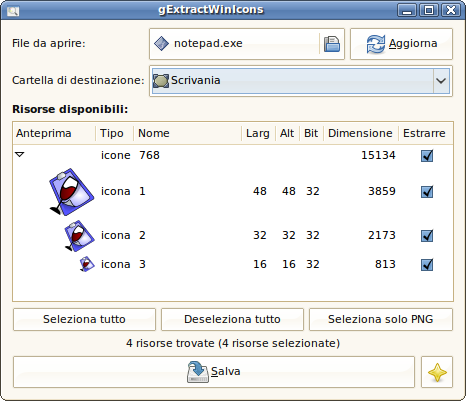 Main window for gExtractWinIcons 0.1