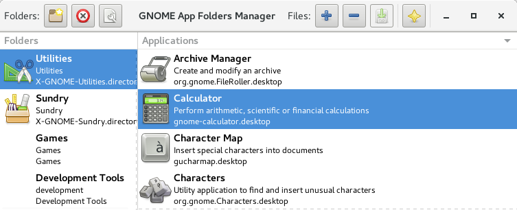 Main window for GNOME AppFolders Manager 0.2.3