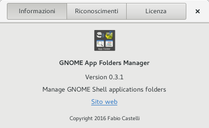 Finestra informazioni di GNOME AppFolders Manager 0.3.1