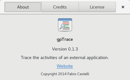 About dialog for gpTrace 0.1.3
