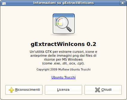 Finestra delle informazioni di gExtractWinIcons 0.2