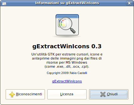 Finestra delle informazioni di gExtractWinIcons 0.3