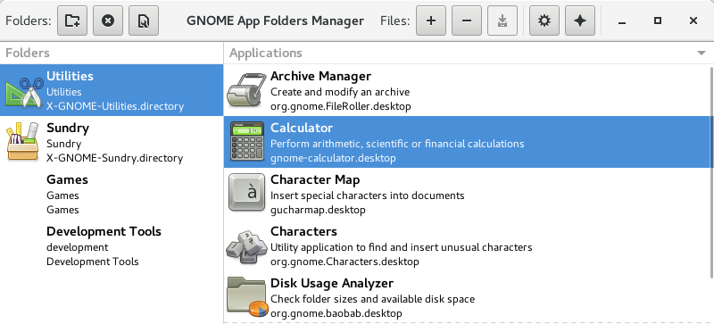 Main window for GNOME AppFolders Manager 0.3.0