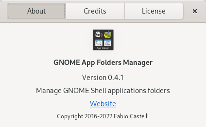 About dialog for GNOME AppFolders Manager 0.4.1