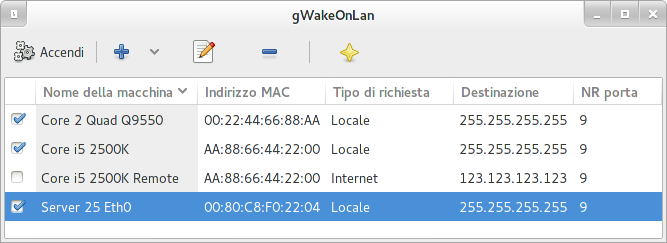 Finestra principale di gWakeOnLAN 0.5